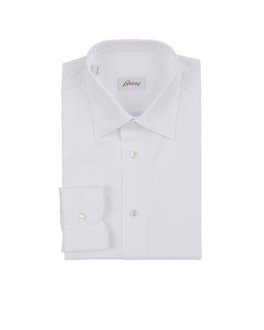 Brioni Herringbone  Cotton Dress  Shirt  in White  for Men Lyst