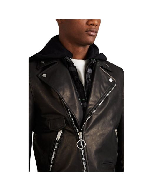 Men S Black Spray Paint Logo Leather Moto Jacket