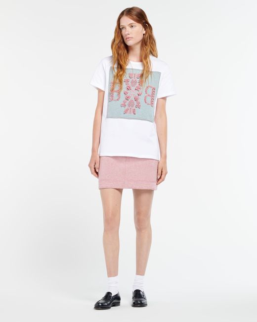 Barrie Pink Denim Cashmere And Cotton Skirt