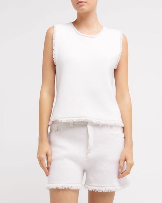 Barrie White Denim Fringed Cashmere And Cotton Top