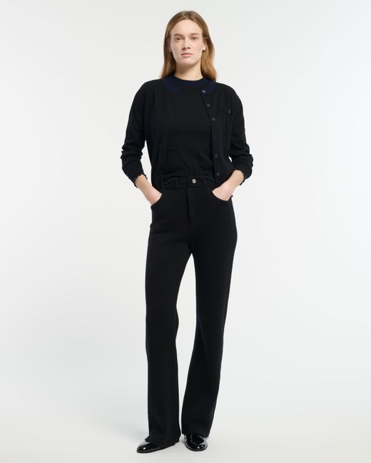 Barrie Black Lightweight Cashmere And Cotton Cardigan With Ribbed Detailing