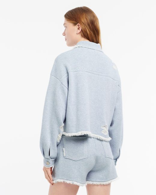 Barrie Blue Denim Fringed Cashmere And Cotton Jacket