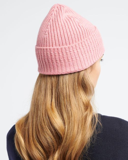 Barrie Pink Beanie Hat In Flecked Cashmere