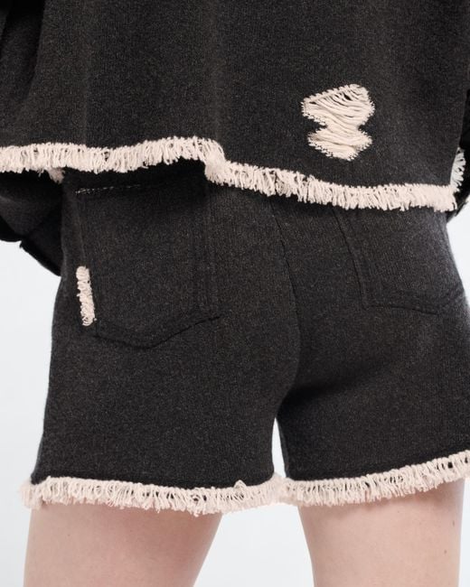 Barrie Black Denim Fringed Cashmere And Cotton Shorts
