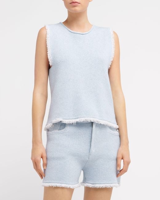 Barrie Blue Denim Fringed Cashmere And Cotton Shorts