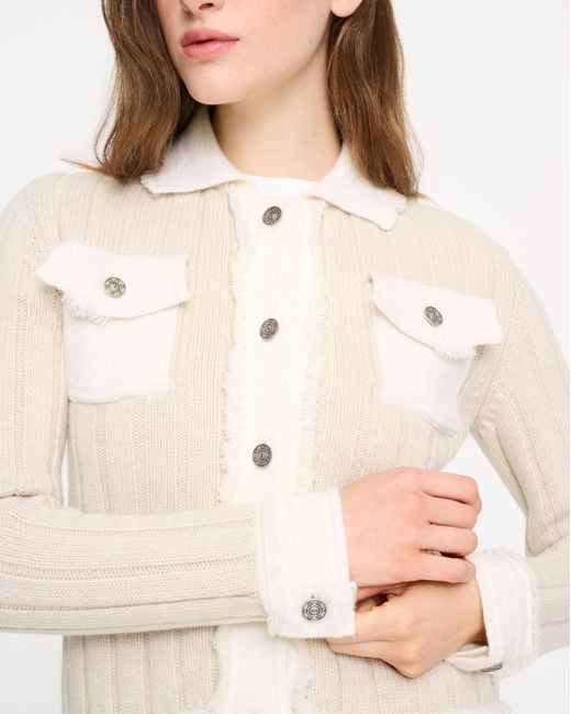 Barrie White Denim Jacket In Ribbed Knit