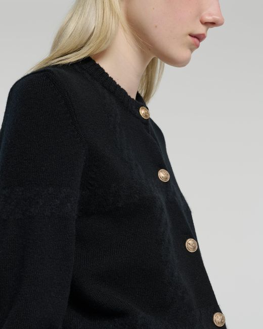 Barrie Blue Cashmere Cardigan With A Tartan Motif
