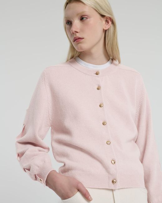 Barrie Pink Wool Cardigan With Ribbon On The Sleeves