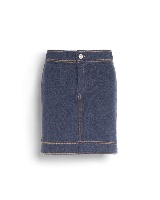 Barrie Blue Denim Cashmere And Cotton Skirt
