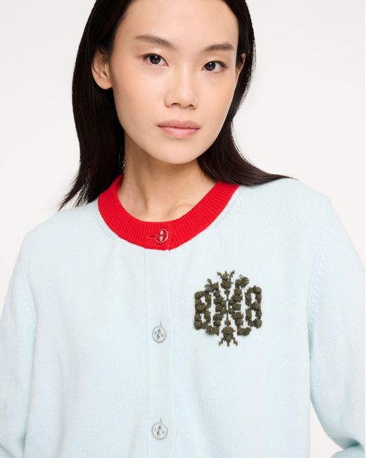 Barrie Blue Marled Cashmere Cardigan With B Logo