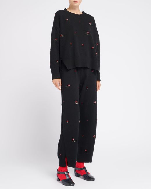 Barrie Black Iconic Oversized Jumper In Cashmere With Floral Embroidery
