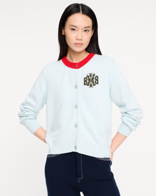 Barrie Blue Marled Cashmere Cardigan With B Logo