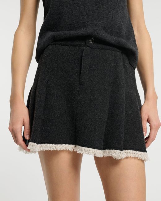 Barrie Black Denim Skirt With Pleated Back In Cashmere And Cotton