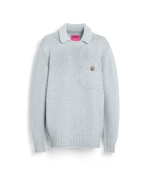 Barrie Blue Chunky Cashmere Jumper With Polo Shirt Collar