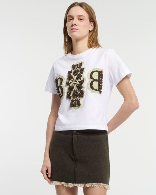 Barrie White Cropped T-shirt With Logo Cashmere Patch