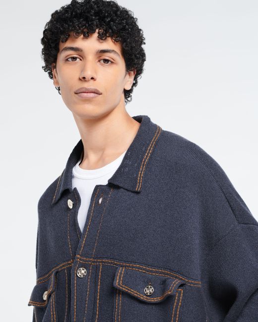 Barrie Blue Denim Oversized Cashmere And Cotton Jacket for men