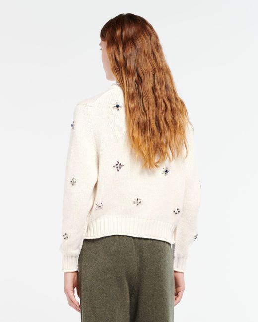 Barrie Natural Chunky Cashmere Cardigan With Gold Buttons With Embroidery