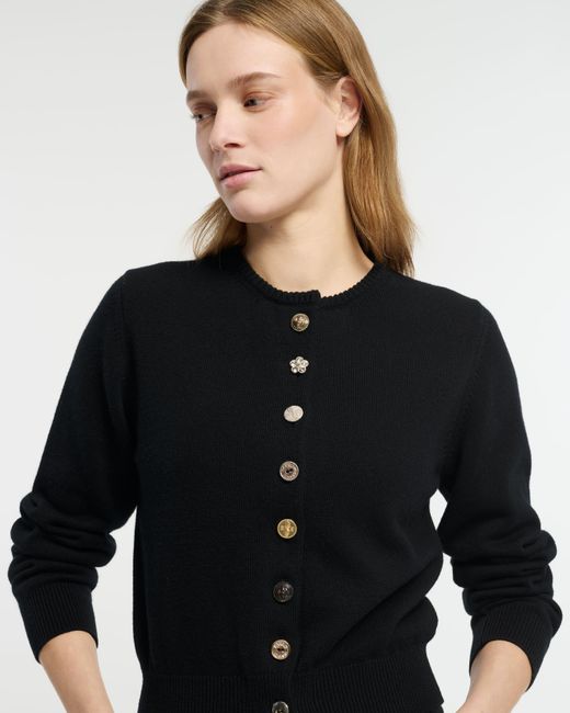 Barrie Black Cotton And Cashmere Cardigan With Jewelled Buttons