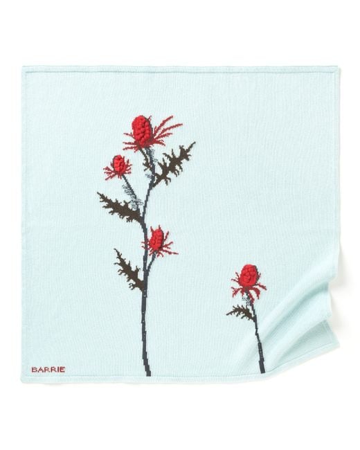 Barrie Blue Cashmere Scarf With Embossed Thistle Motif
