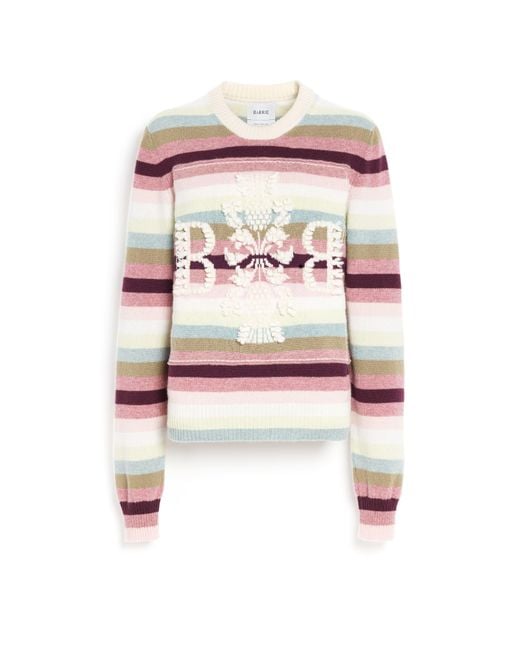 Barrie Pink Striped Cashmere 3d Logo Round-neck Jumper
