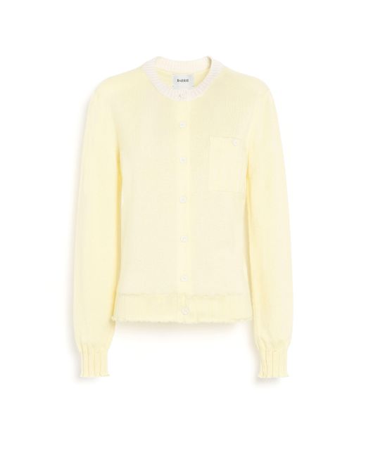 Barrie Yellow Lightweight Cashmere And Cotton Cardigan With Ribbed Detailing