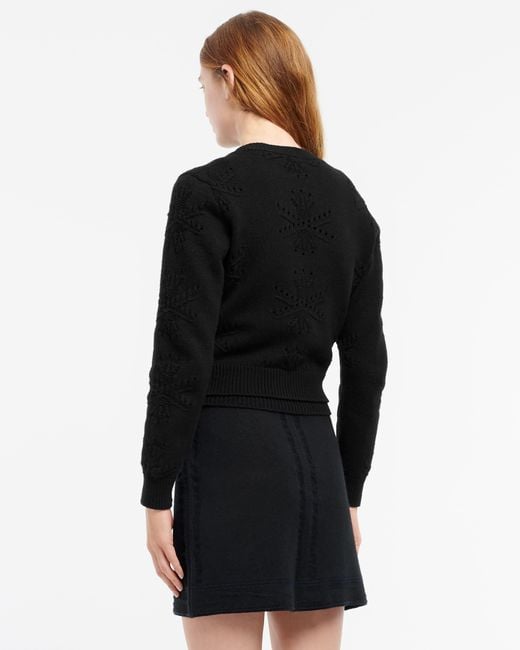 Barrie Black Cashmere And Cotton Cardigan With An All-over Motif