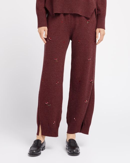 Barrie Purple Iconic Trousers In Cashmere With Floral Embroidery