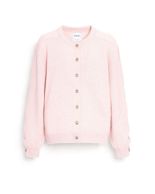 Barrie Pink Wool Cardigan With Ribbon On The Sleeves