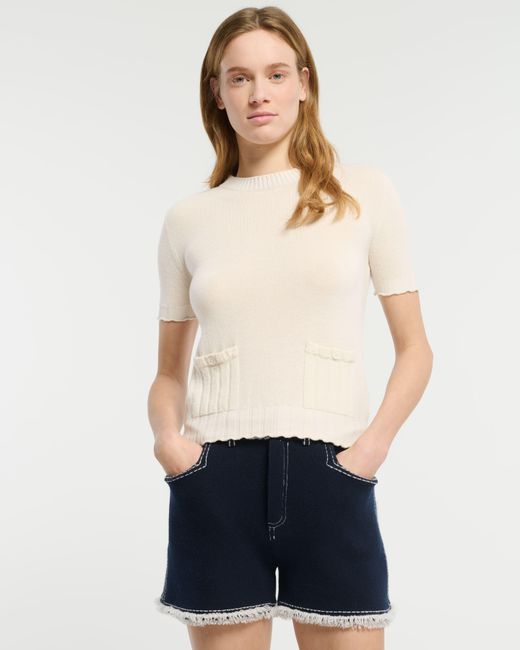 Barrie White Lightweight Cashmere And Cotton Top With Ribbed Detailing