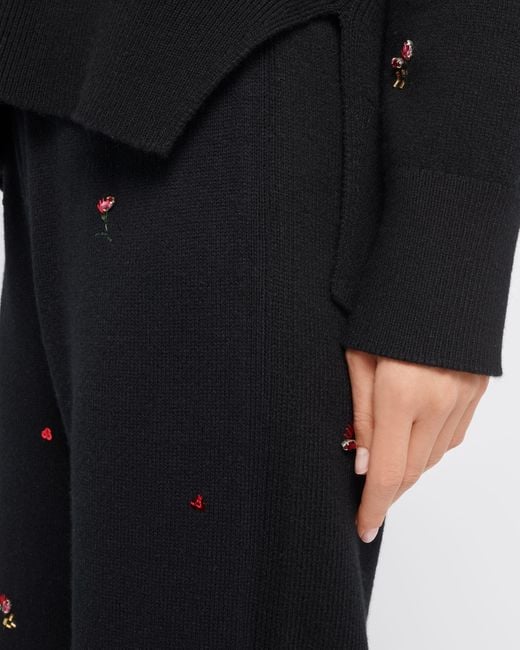 Barrie Black Iconic Trousers In Cashmere With Floral Embroidery