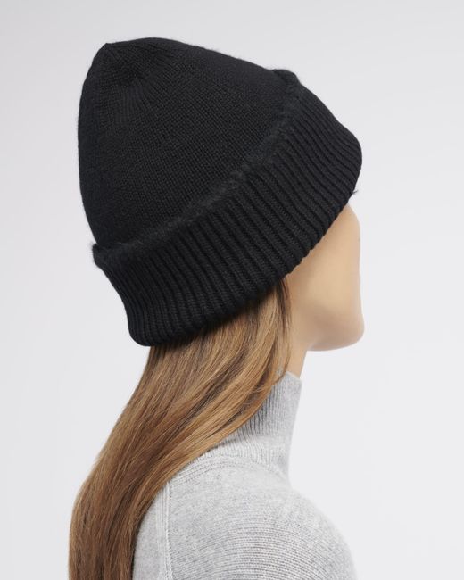 Barrie Black Shearling-effect Cashmere Beanie