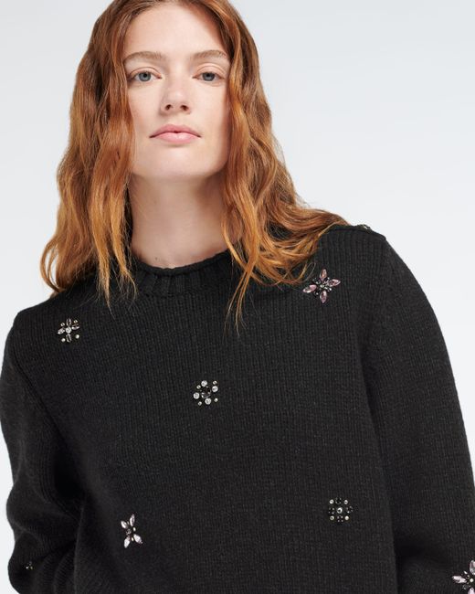 Barrie Black Jumper In Chunky Cashmere With Gold Buttons With Embroidery