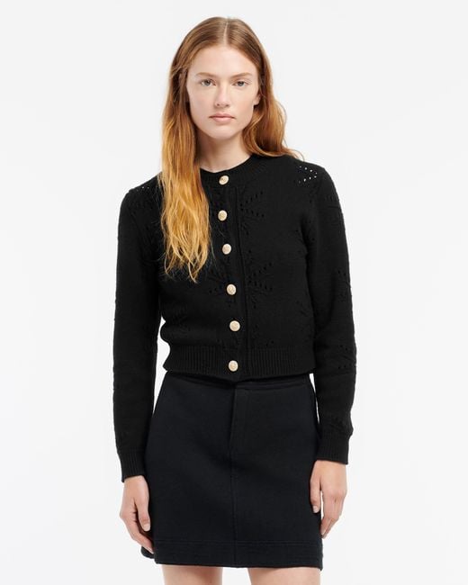 Barrie Black Cashmere And Cotton Cardigan With An All-over Motif