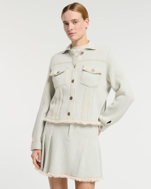Barrie White Denim Skirt With Pleated Back In Cashmere And Cotton