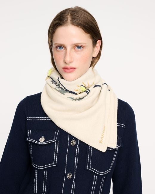 Barrie Natural Cashmere Scarf With Embossed Thistle Motif