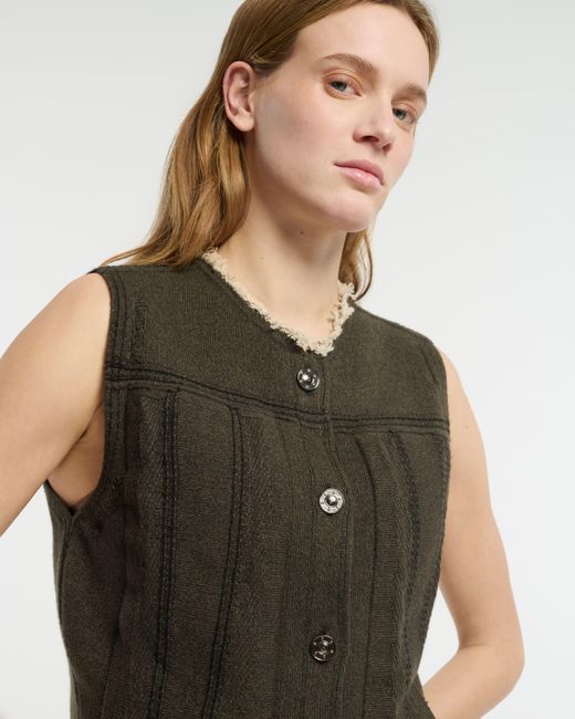 Barrie Black Denim Fringed Cashmere And Cotton Sleeveless Jacket