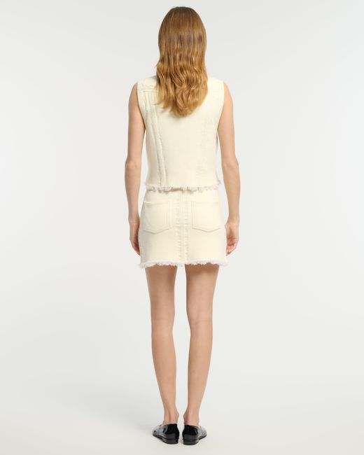 Barrie Natural Denim Fringed Cashmere And Cotton Sleeveless Jacket