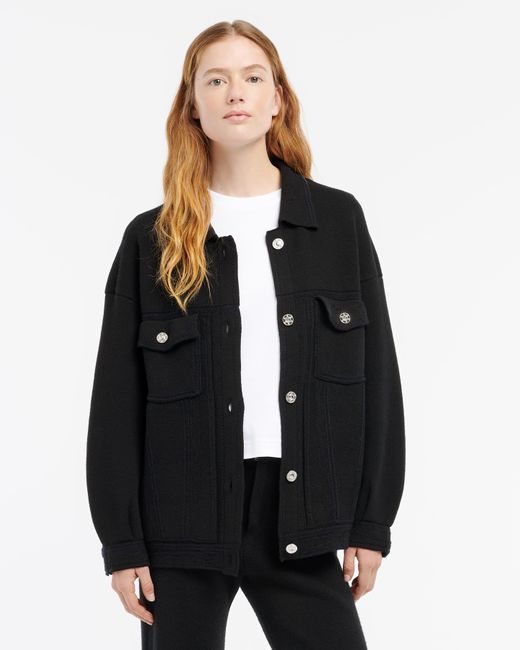 Barrie Black Denim Oversized Cashmere And Cotton Jacket