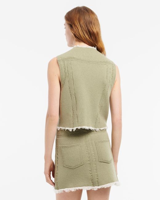 Barrie Green Denim Fringed Cashmere And Cotton Sleeveless Jacket