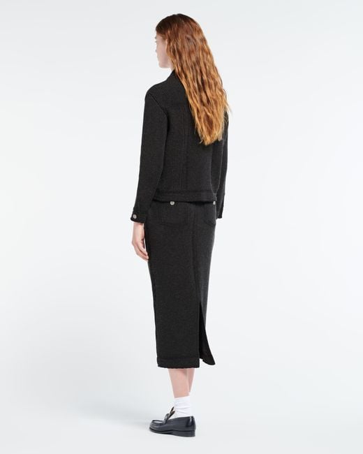 Barrie Black Long Denim Skirt In Cashmere And Cotton