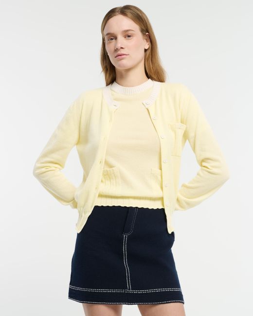 Barrie Yellow Lightweight Cashmere And Cotton Top With Ribbed Detailing