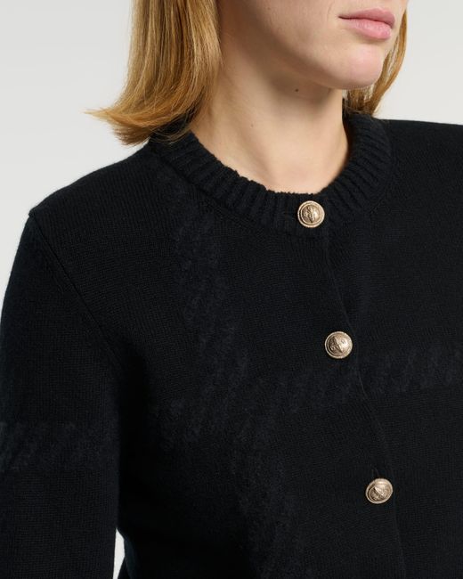 Barrie Blue Cashmere Cardigan With A Tartan Motif