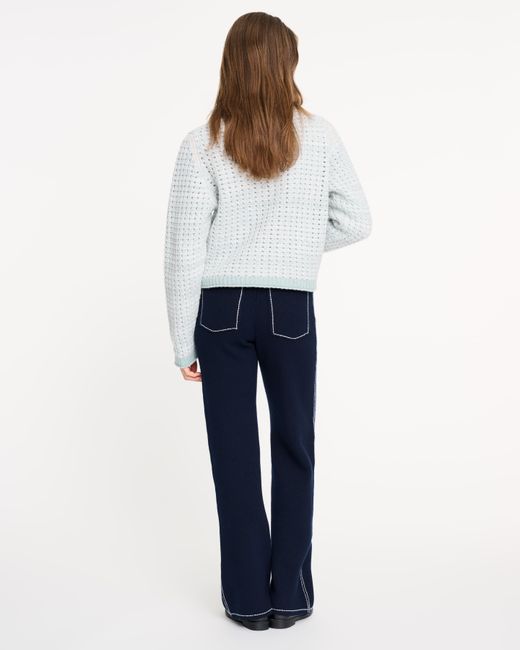 Barrie Blue Crochet Knit Zip-up Cardigan