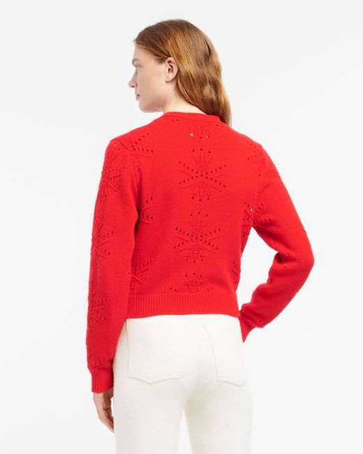Barrie Red Cashmere And Cotton Cardigan With An All-over Motif