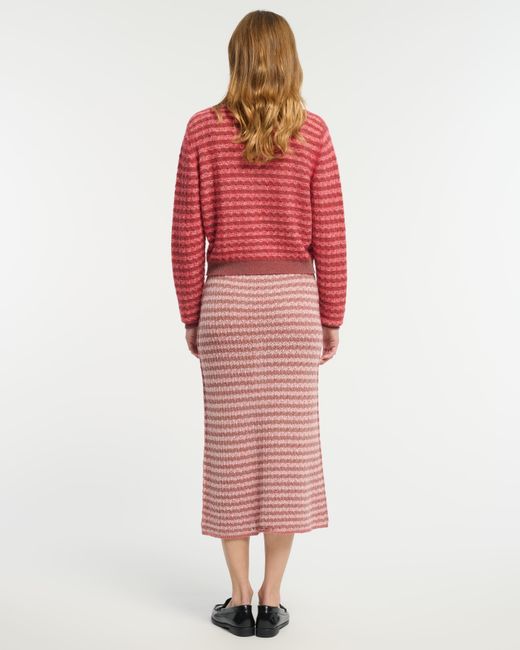 Barrie Red Striped Cashmere Lace Cardigan
