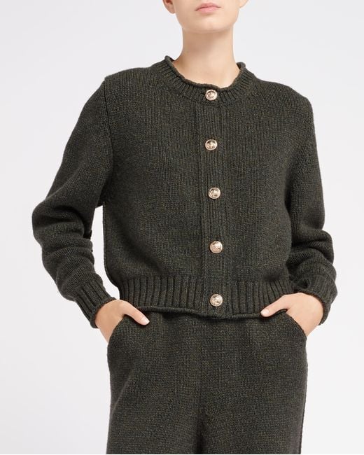 Barrie Green Cardigan In Chunky Cashmere With Gold Buttons