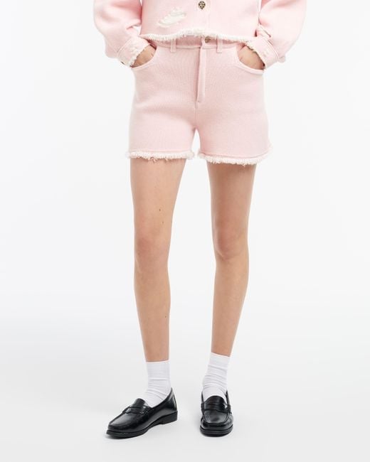 Barrie Pink Denim Fringed Cashmere And Cotton Shorts