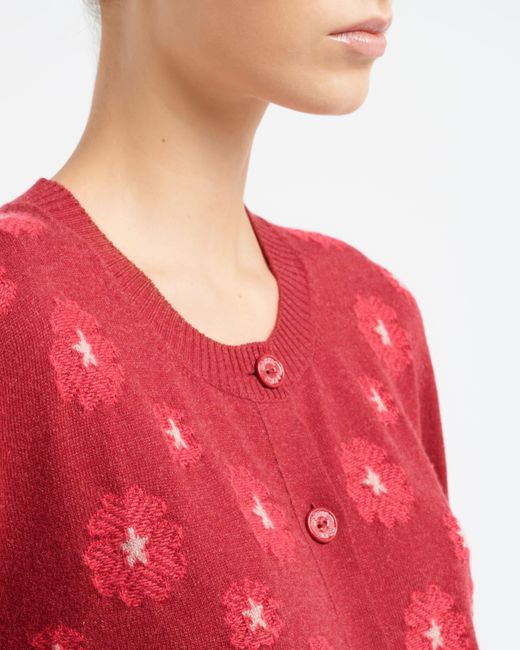 Barrie Red Poppy Cashmere And Cotton Cardigan