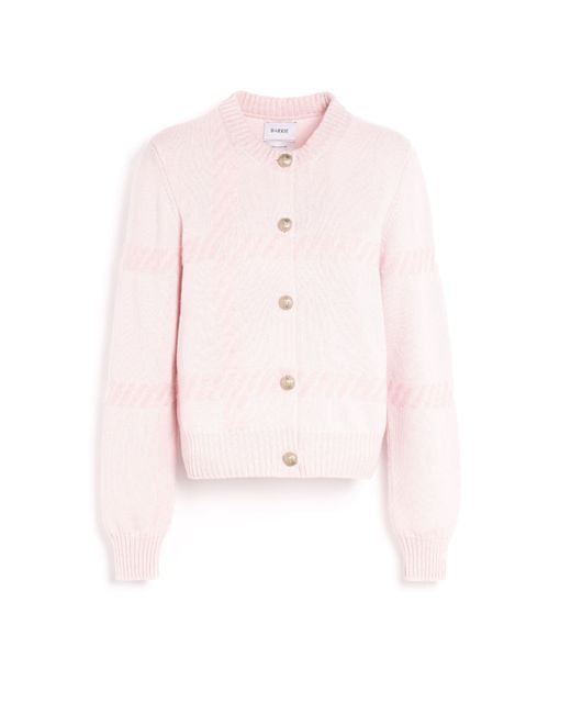 Barrie Pink Cashmere Cardigan With A Tartan Motif