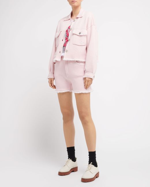 Barrie Pink Denim Fringed Cashmere And Cotton Jacket